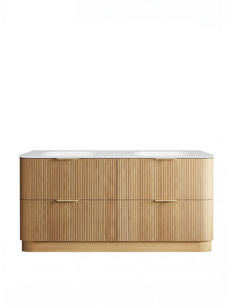 Otti Havana Fluted Curved Floorstanding Vanity with Chloe Silk Top - Woodland Oak
