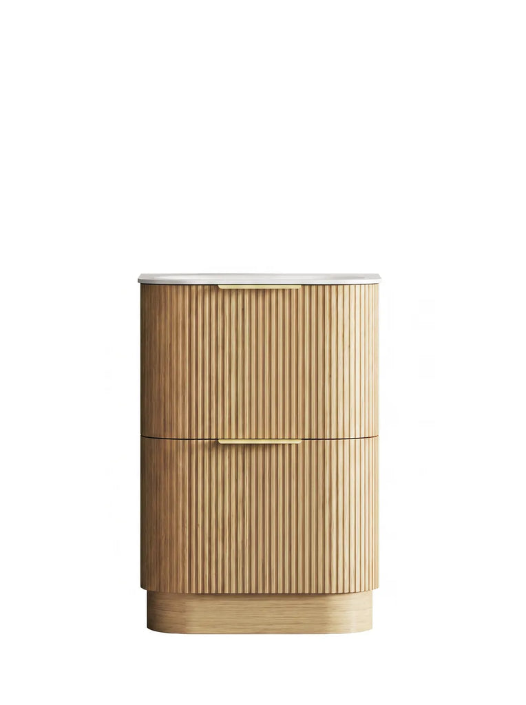 Otti Havana Fluted Curved Floorstanding Vanity with Chloe Silk Top - Woodland Oak
