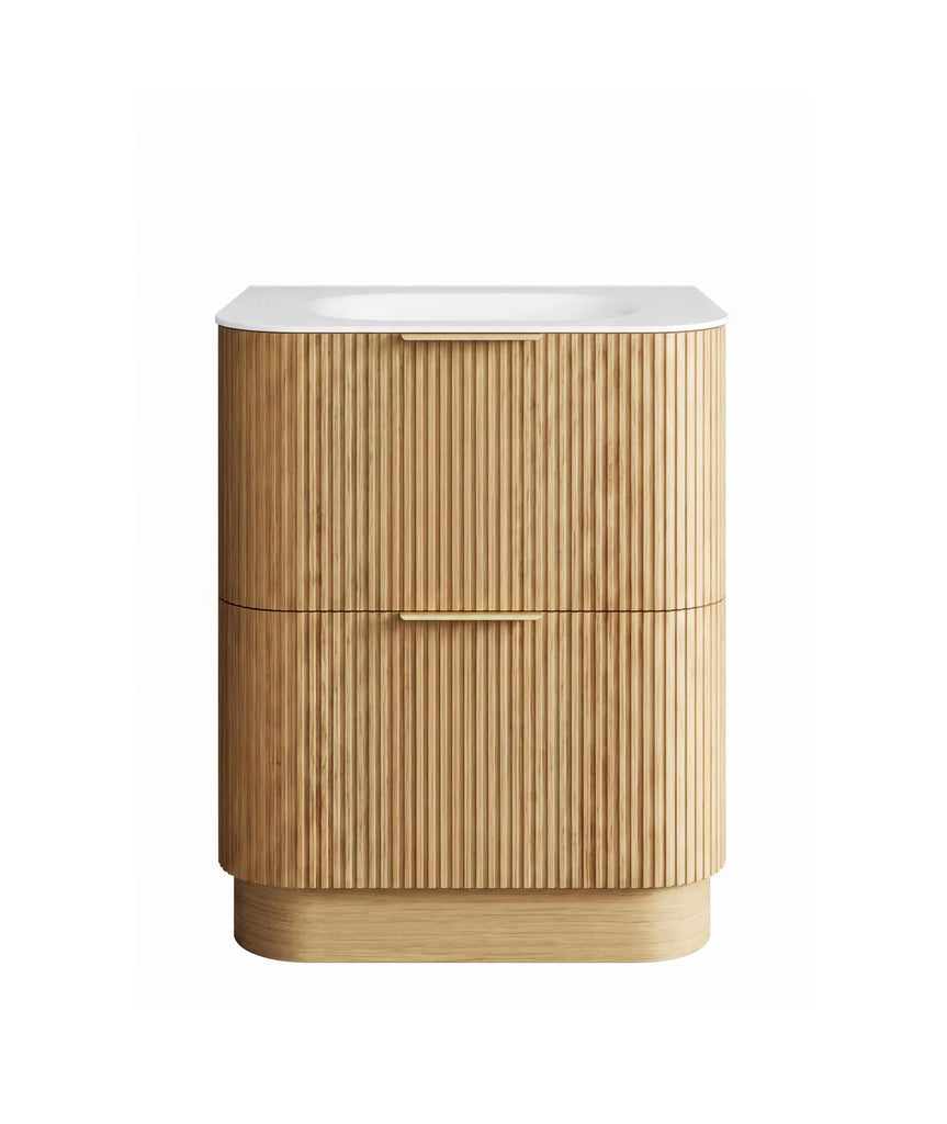 Otti Havana Fluted Curved Floorstanding Vanity with Chloe Silk Top - Woodland Oak