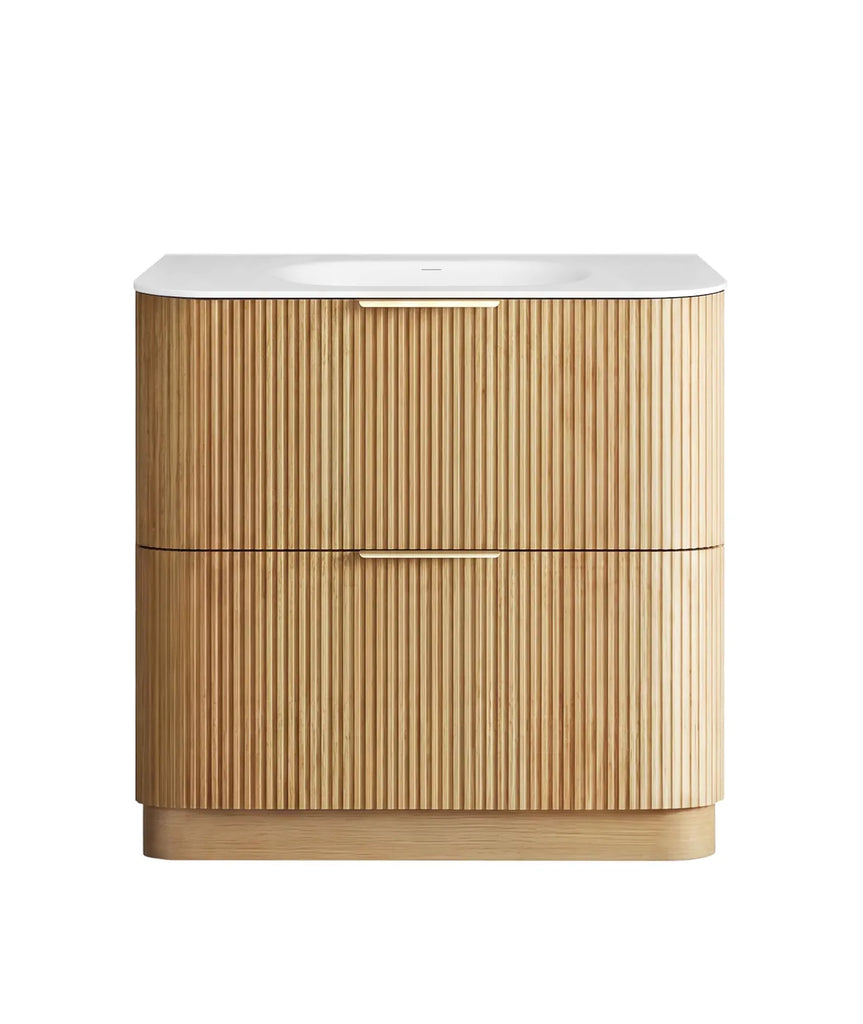 Otti Havana Fluted Curved Floorstanding Vanity with Chloe Silk Top - Woodland Oak