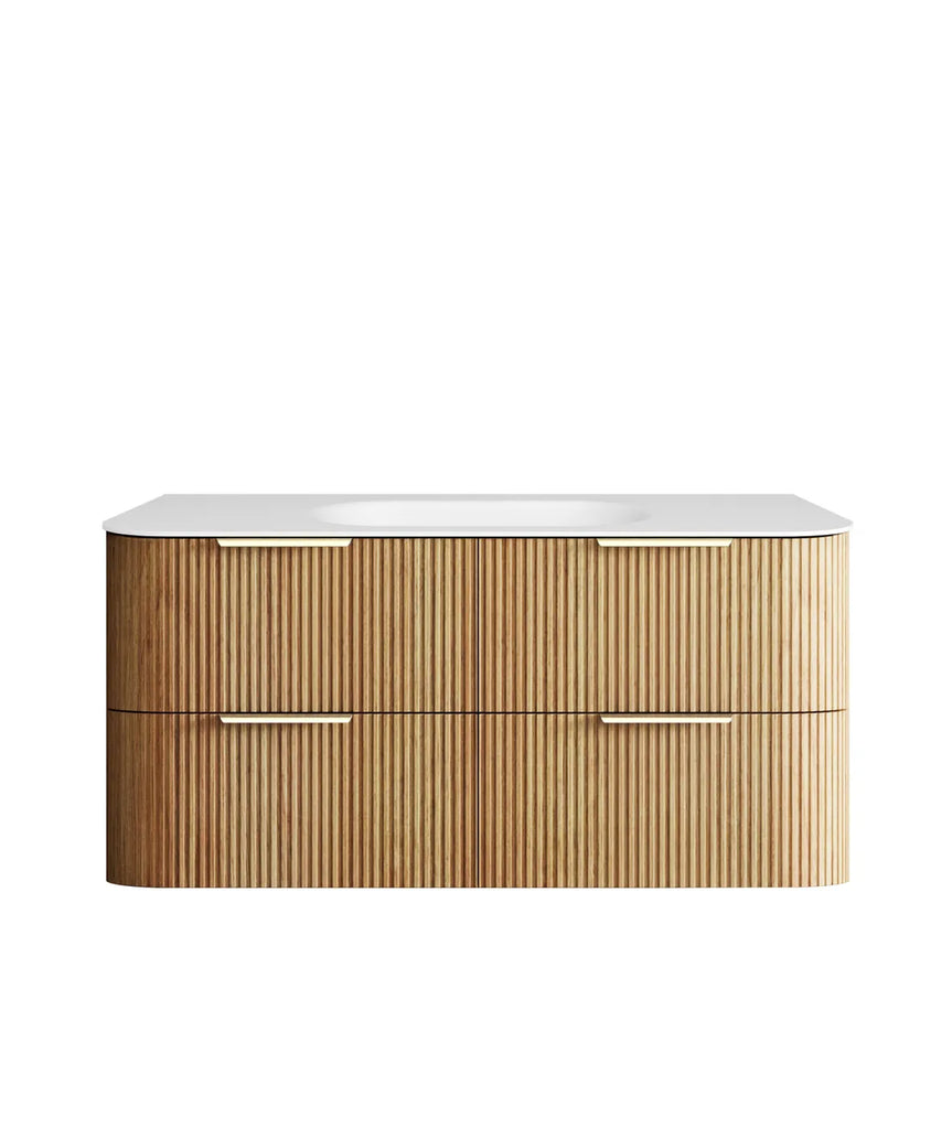 Otti Havana Fluted Curved Wall Hung Vanity with Chloe Silk Top - Woodland Oak