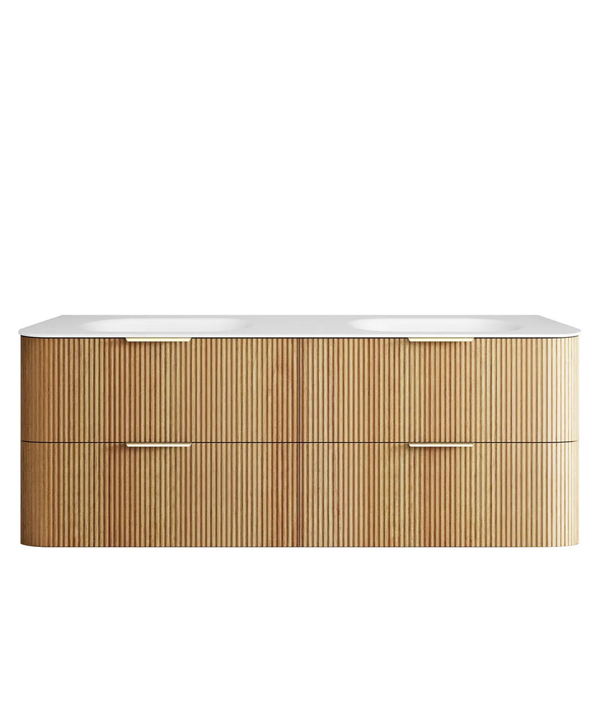 Otti Havana Fluted Curved Wall Hung Vanity with Chloe Silk Top - Woodland Oak