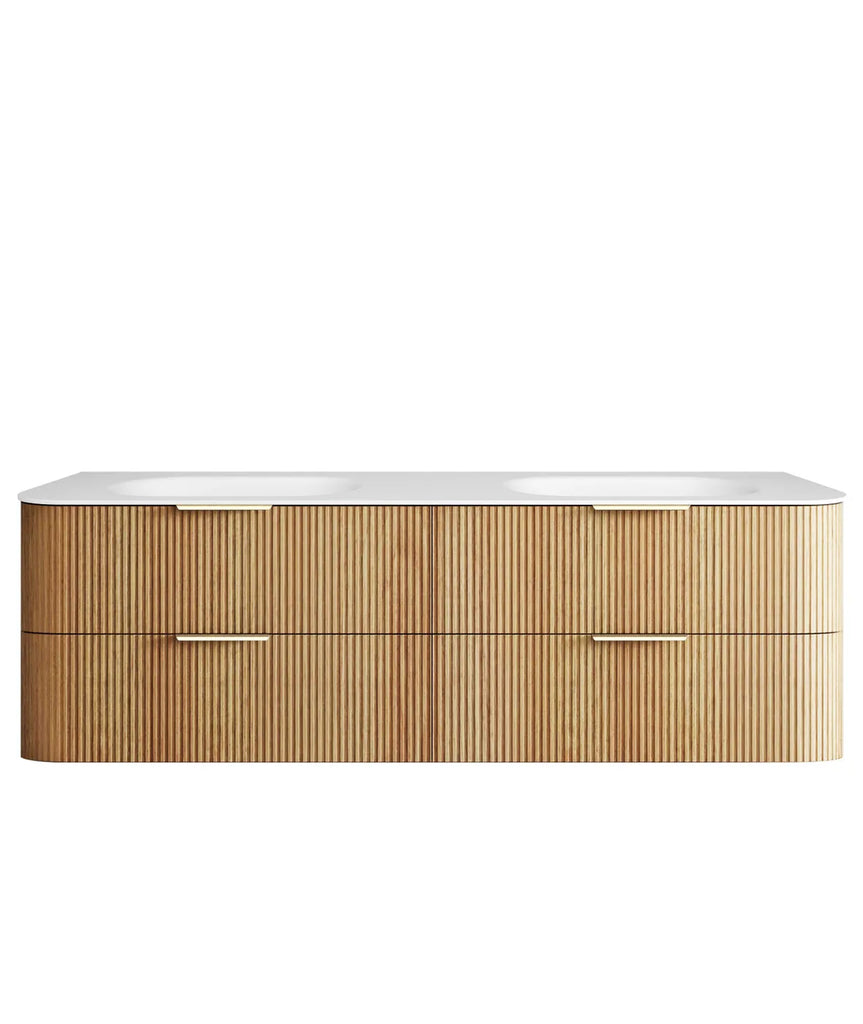 Otti Havana Fluted Curved Wall Hung Vanity with Chloe Silk Top - Woodland Oak
