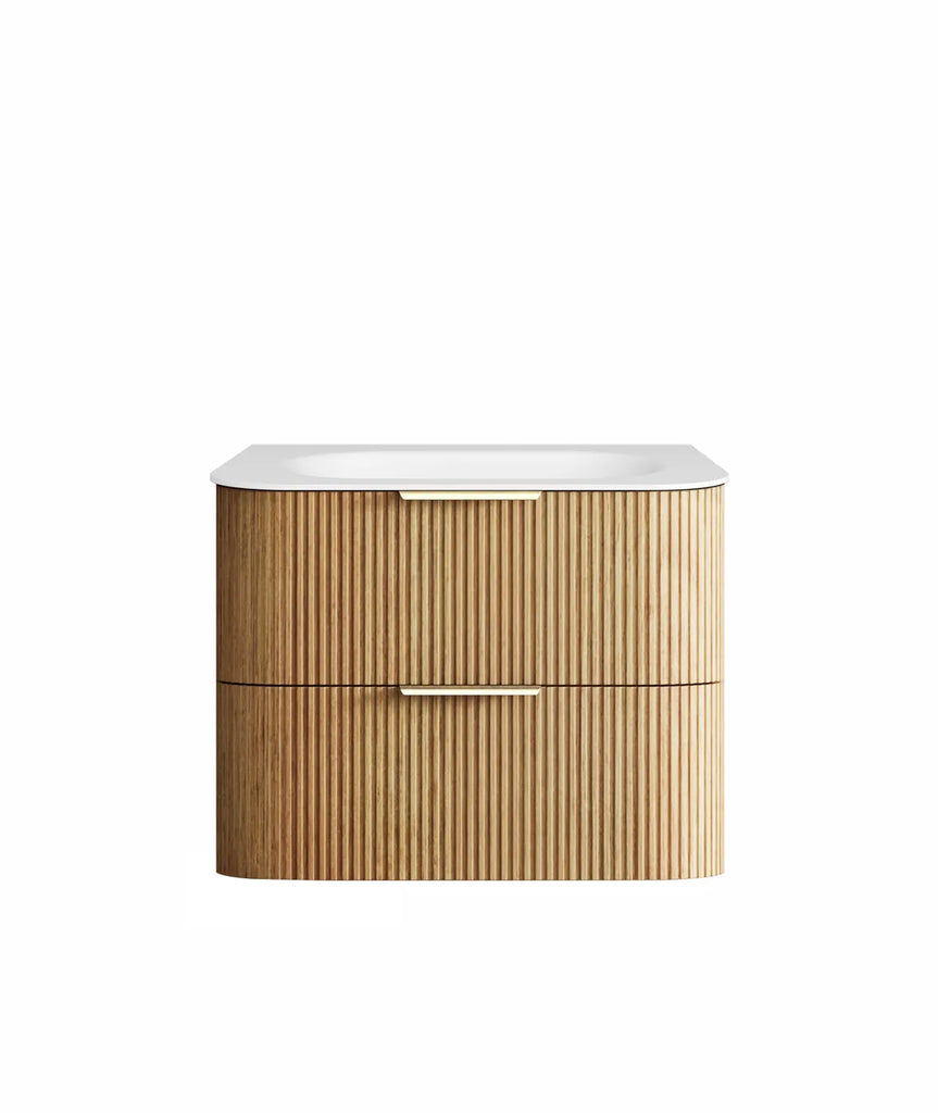 Otti Havana Fluted Curved Wall Hung Vanity with Chloe Silk Top - Woodland Oak