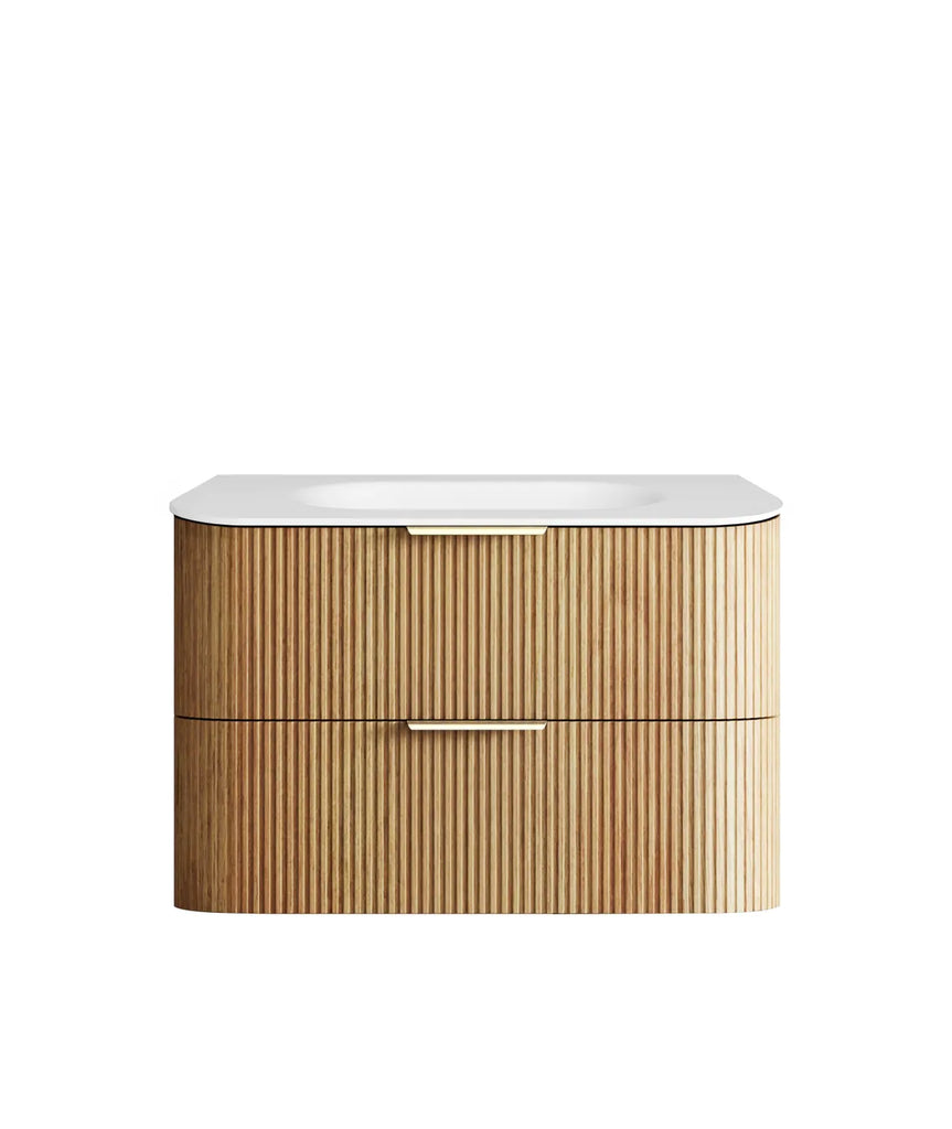 Otti Havana Fluted Curved Wall Hung Vanity with Chloe Silk Top - Woodland Oak
