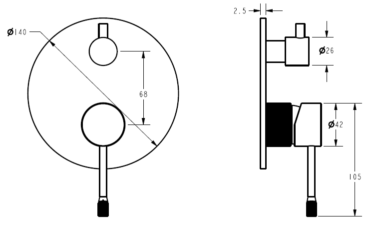 Ikon Linie Wall Diverter Mixer Trim Kit - Matte Black