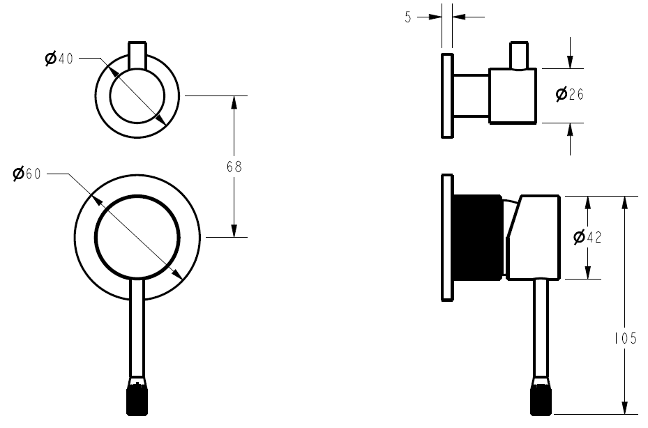 Ikon Linie Wall Diverter Mixer Trim Kit with Separate Cover Plate - Gunmetal