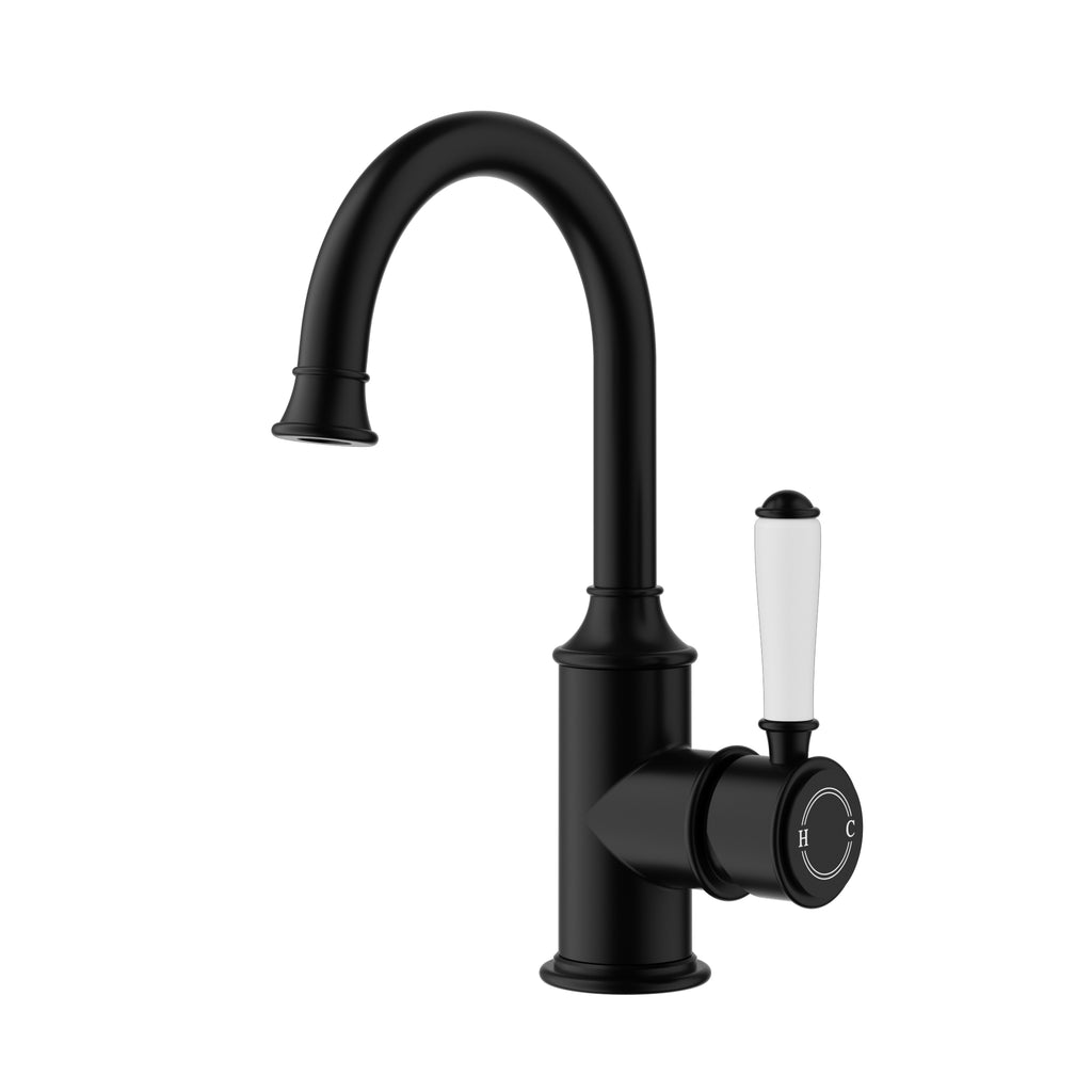 Ikon Clasico Gooseneck Basin Mixer - Matte Black