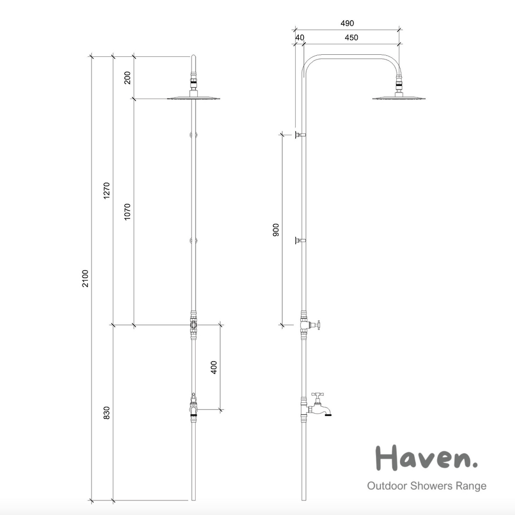 Haven Brass Copper Outdoor Shower Cold Water Foot Tap