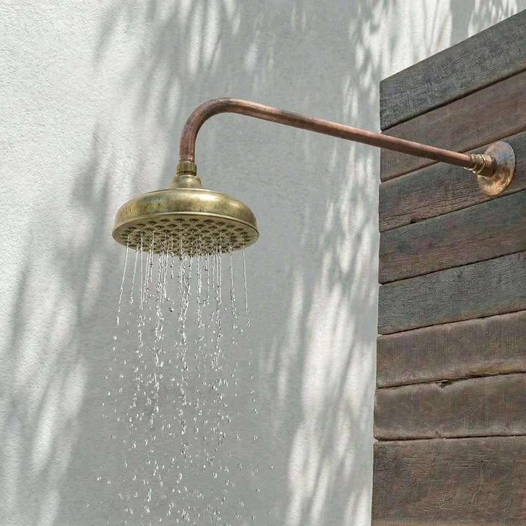 Haven 150mm Brass Copper Outdoor Wall Arm Shower Kit