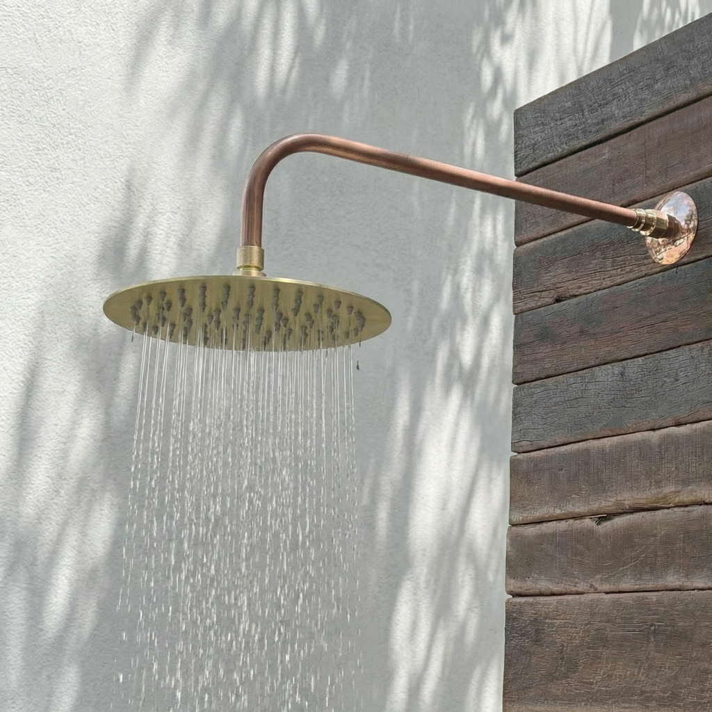 Haven 250mm Brass Copper Outdoor Wall Arm Shower Kit