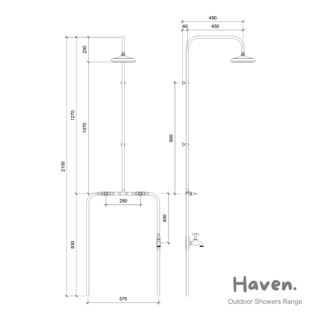 Haven Copper Outdoor Shower Hot & Cold Water Foot Tap