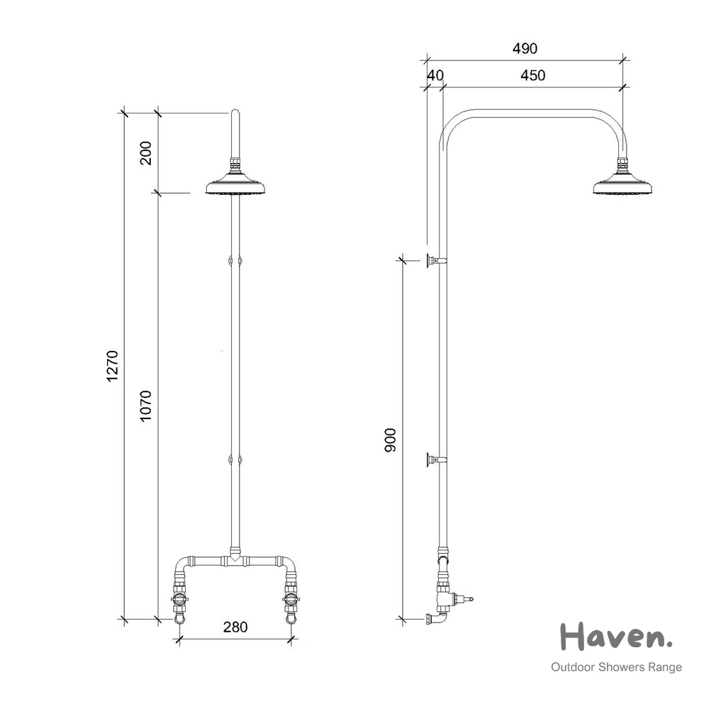 Haven 150mm Brass Copper Outdoor Shower Head Set
