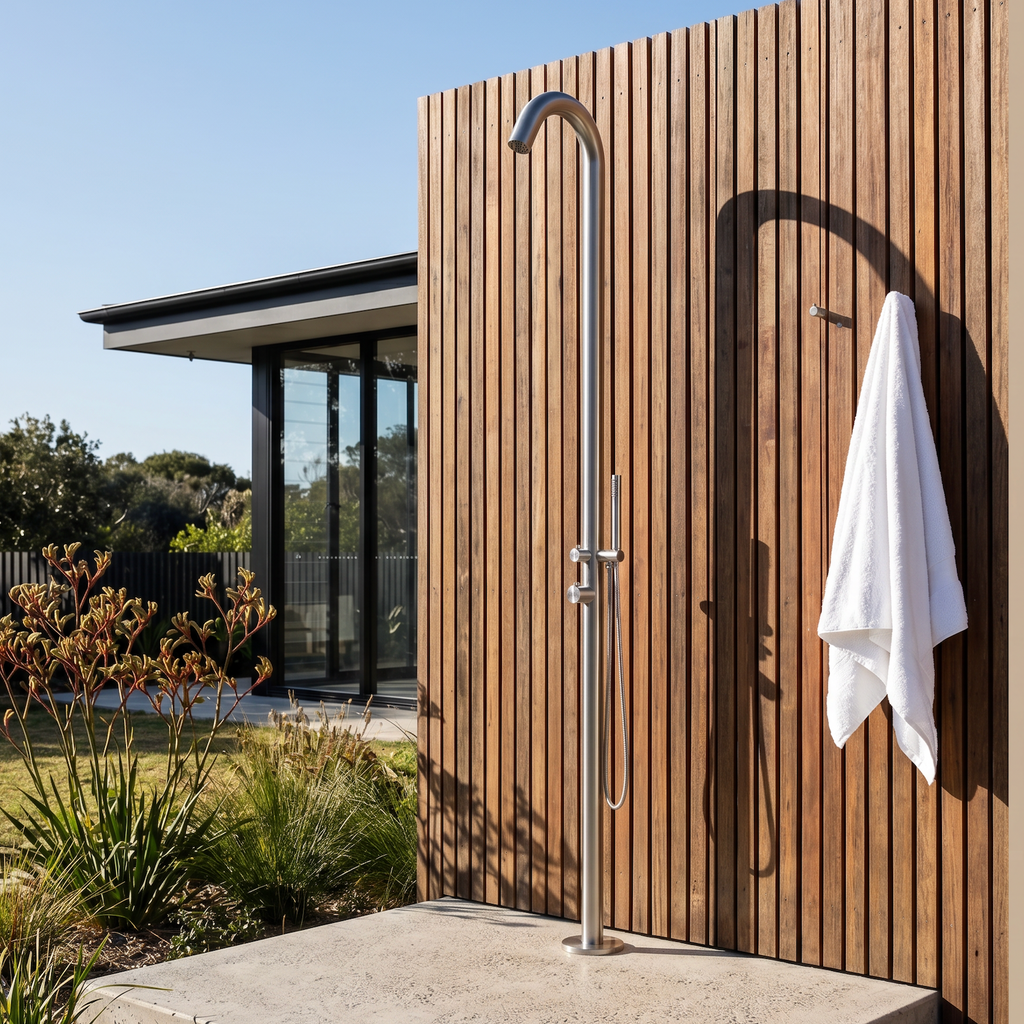 Haven Freestanding Outdoor Shower Kit 316 Hydro Jet Stainless Steel Lead Free