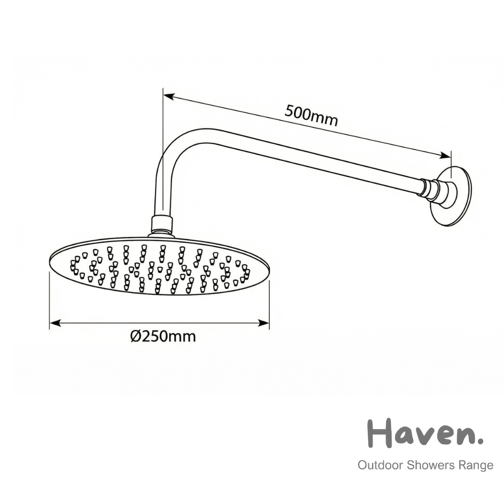 Haven 250mm Brass Copper Outdoor Wall Arm Shower Kit