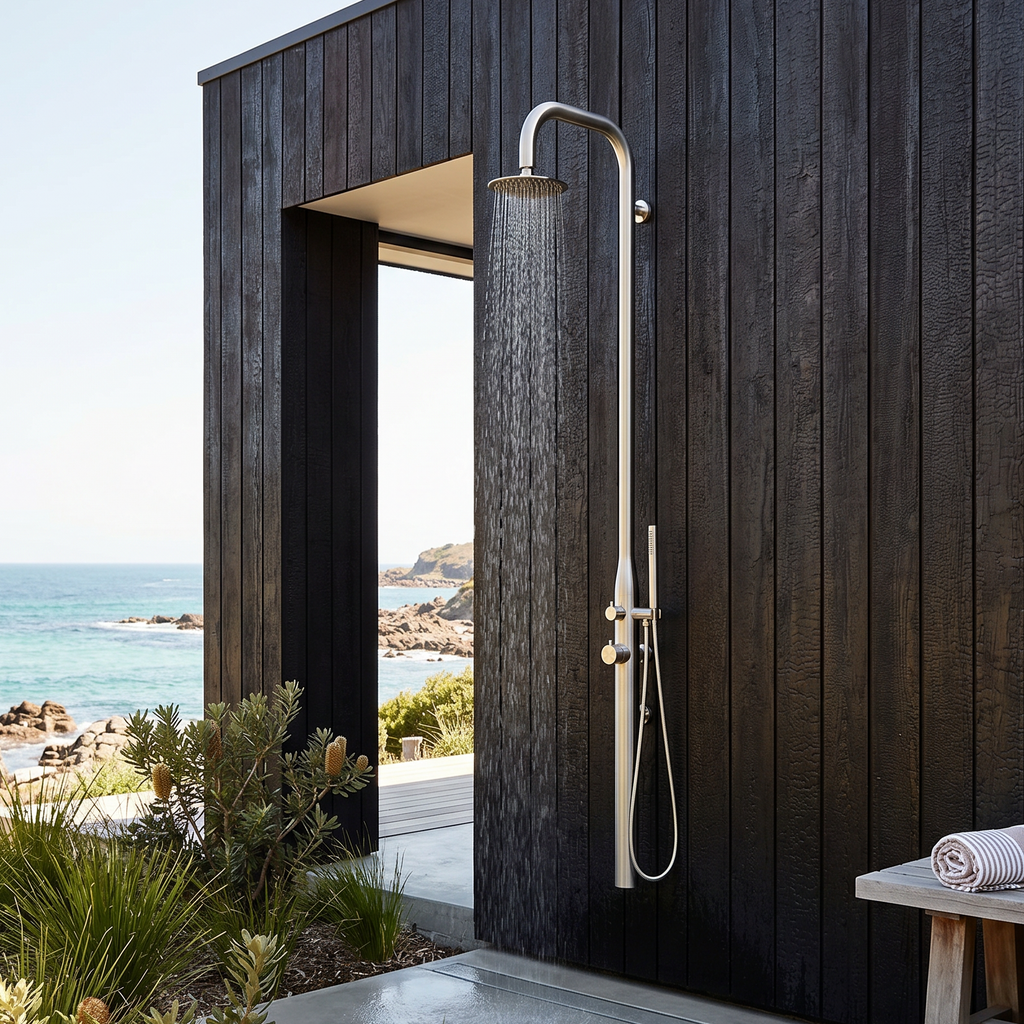 Haven Palm Wall Outdoor Shower Kit 316 Hydro Jet Stainless Steel Lead Free