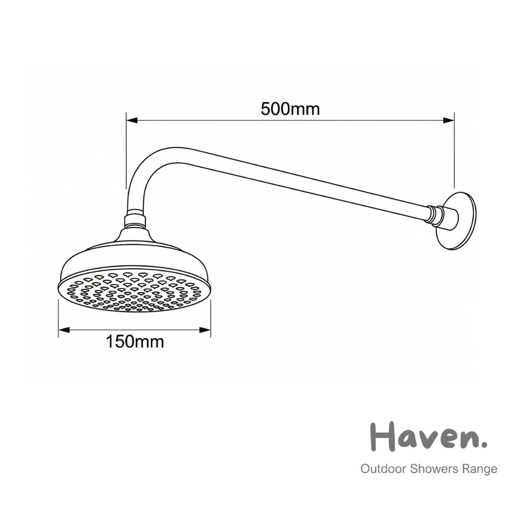 Haven 150mm Brass Copper Outdoor Wall Arm Shower Kit
