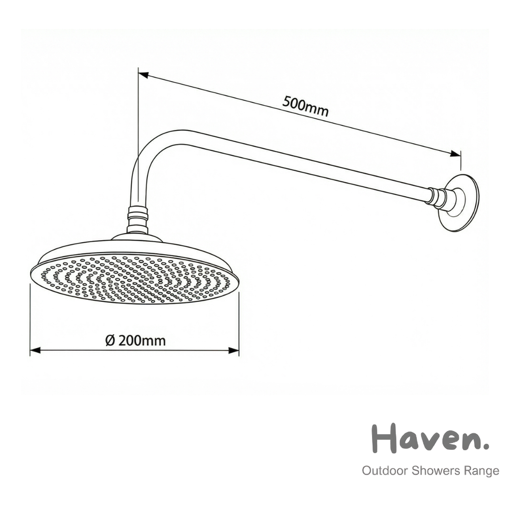 Haven 200mm Copper Outdoor Wall Arm Shower Kit