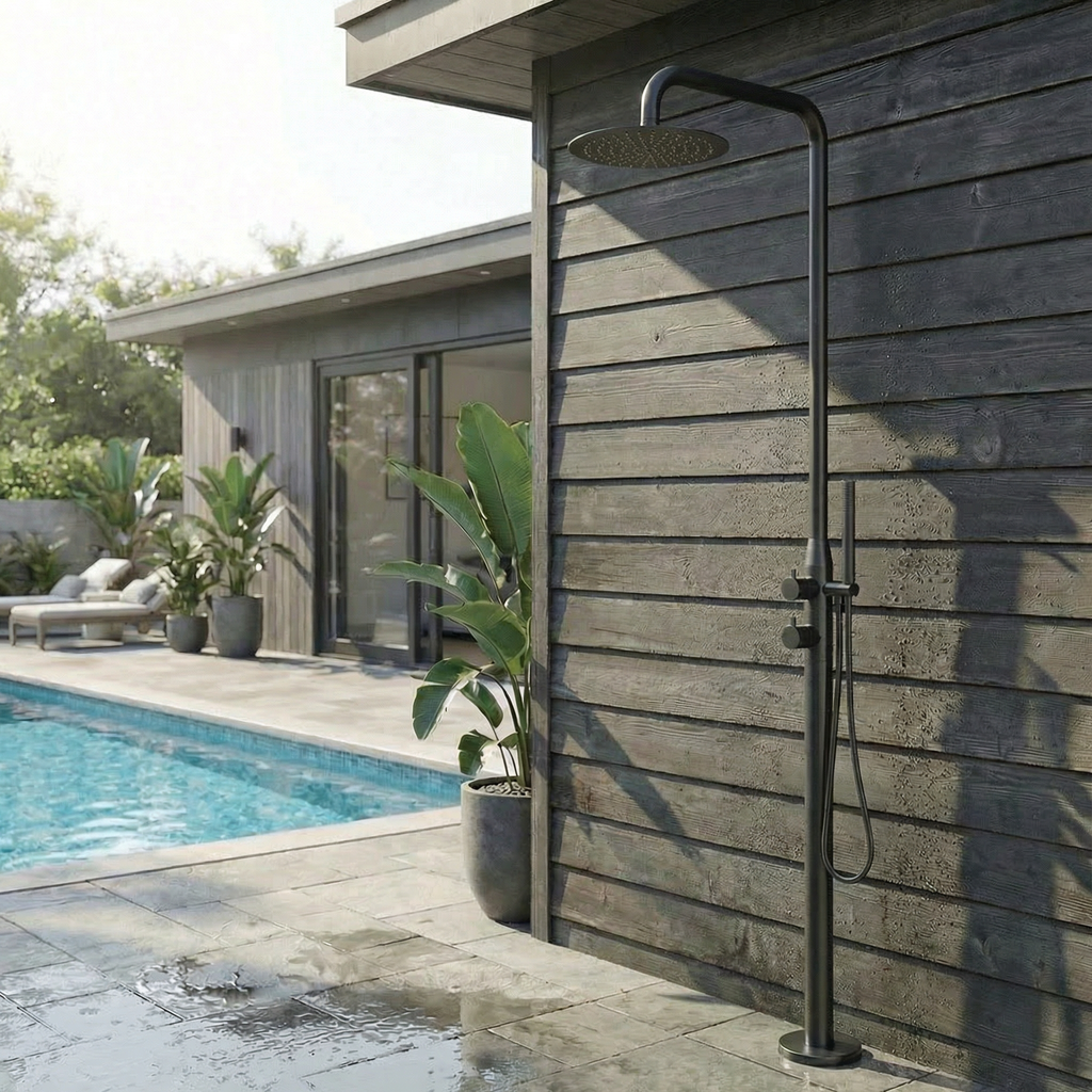 Haven Freestanding Outdoor Shower Kit 316 Stainless Lead Free Matte Black