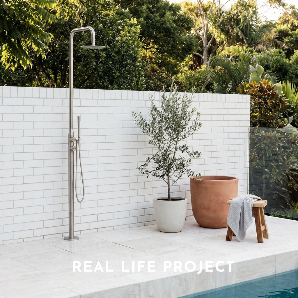 Haven Freestanding Outdoor Shower Kit 316 Stainless Steel Lead Free