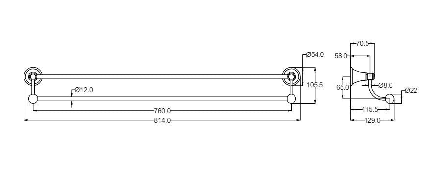 Ikon Clasico Double Towel Rail - Brushed Nickel