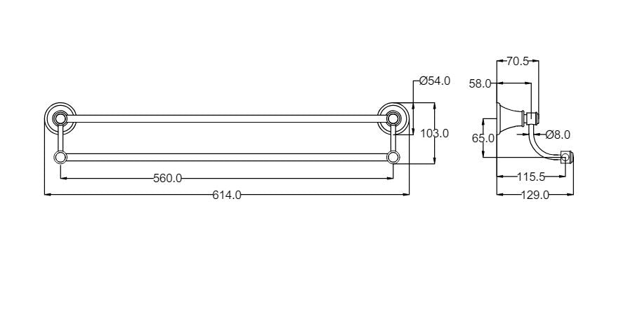 Ikon Clasico Double Towel Rail - Chrome