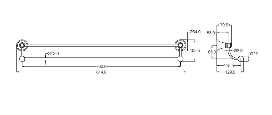 Ikon Clasico Double Towel Rail - Matte Black