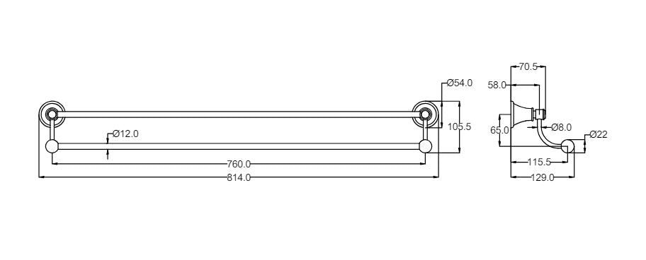 Ikon Clasico Double Towel Rail - Matte Black