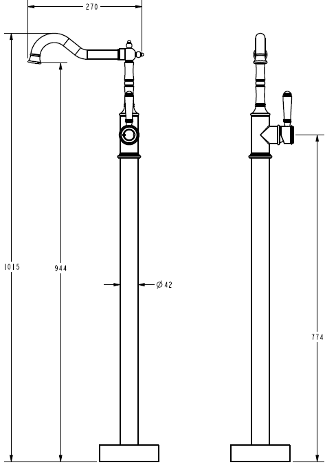 Ikon Clasico Free Standing Bath Mixer - Brushed Gold