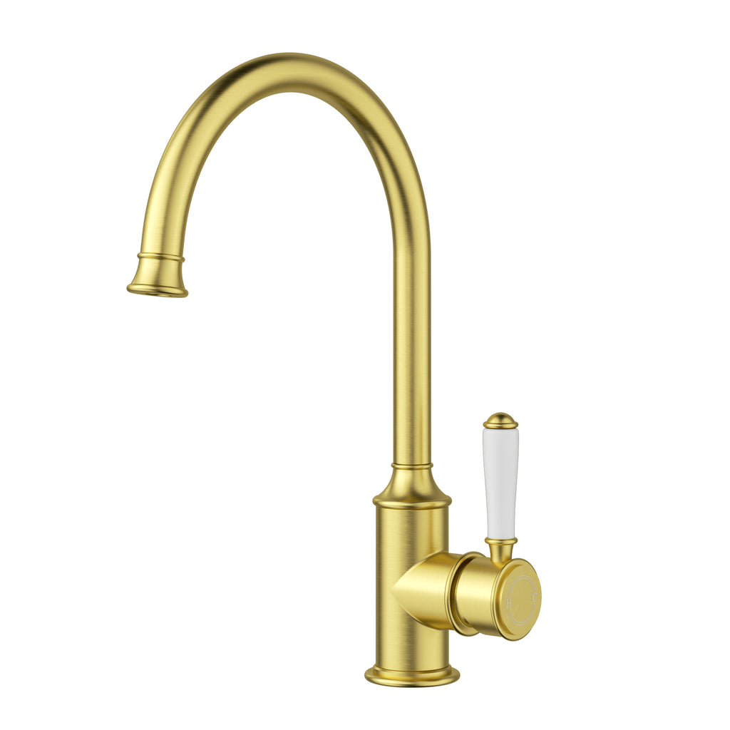 Ikon Clasico Gooseneck Sink Mixer - Brushed Gold