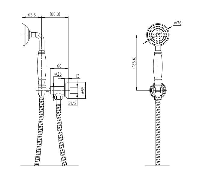 Ikon Clasico Hand Shower On Wall Outlet Bracket - Brushed Nickel