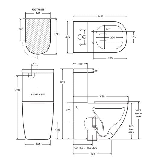 Fienza Empire Back-to-Wall Toilet Suite with Slim Seat - Gloss White