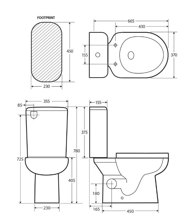 Fienza Petra Close-Coupled Toilet Suite, Left Skew Trap - Gloss White