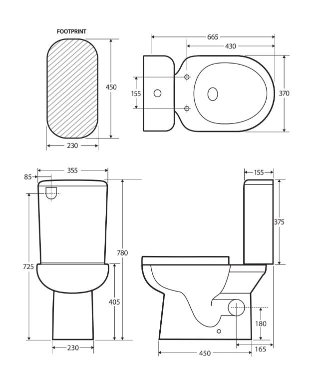 Fienza Petra Close-Coupled Toilet Suite, Right Skew Trap - Gloss White