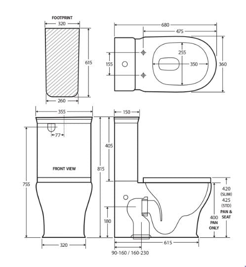 Fienza Lillian Tornado Flush Back-to-Wall Toilet Suite with Slim Seat - Gloss White