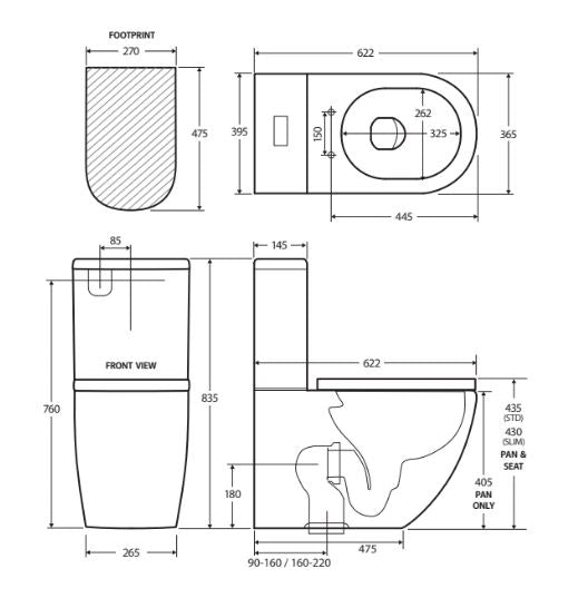 Fienza Joli Tornado Flush Back-to-Wall Toilet Suite with Slim Seat - Gloss White