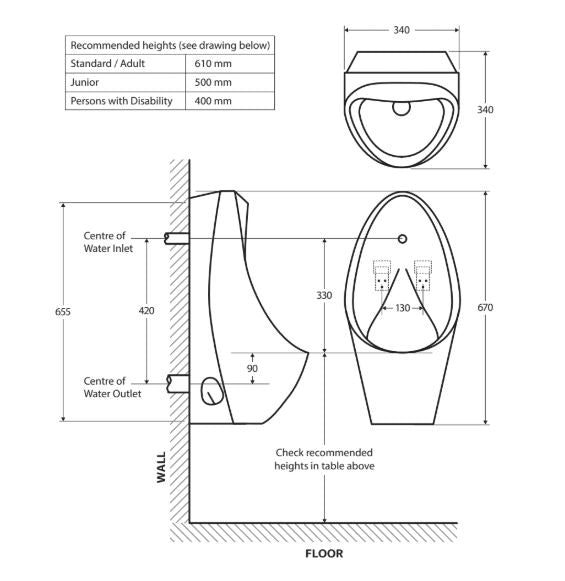 Fienza Isabella Single Stall Urinal Kit with Zip® FlushMaster® - Gloss White