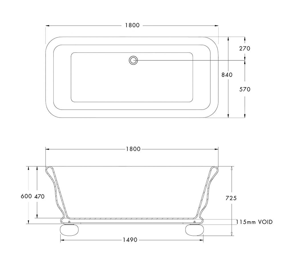 Turner Hastings Kirkham 180 x 84 TitanCast Solid Surface Bath With Ball Feet - Gloss White