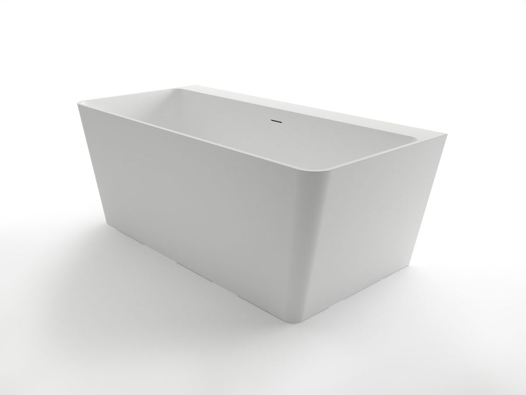 Kaskade KR01-1600 Back To Wall Rectangular Stone Bath with Overflow - Matte White