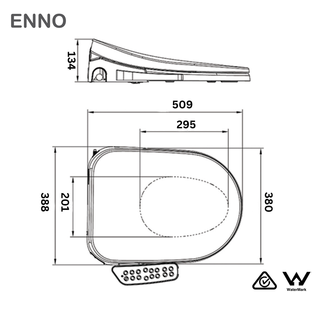Enno Premium Electric Smart Bidet Toilet Seat With Side Remote - Gloss White