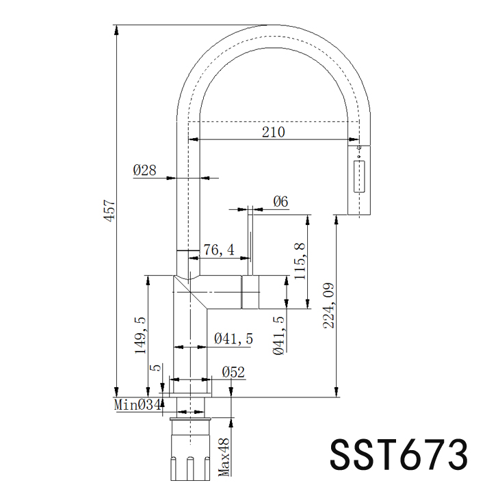 Elle 316 Pull Out Sink Mixer - Matte Black
