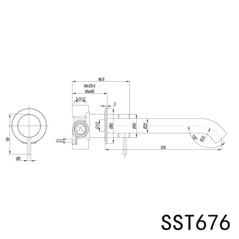 Elle 316 Stainless Steel Wall Outlet Mixer - Chrome