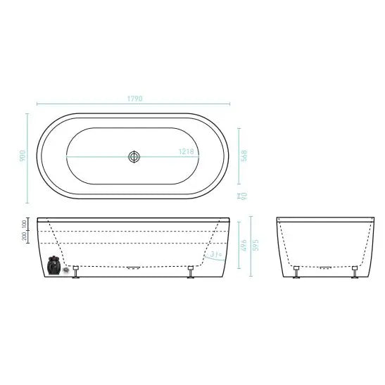 Decina Mintori Freestanding Contour Spa Bath 14 Jets 1790mm - Gloss White