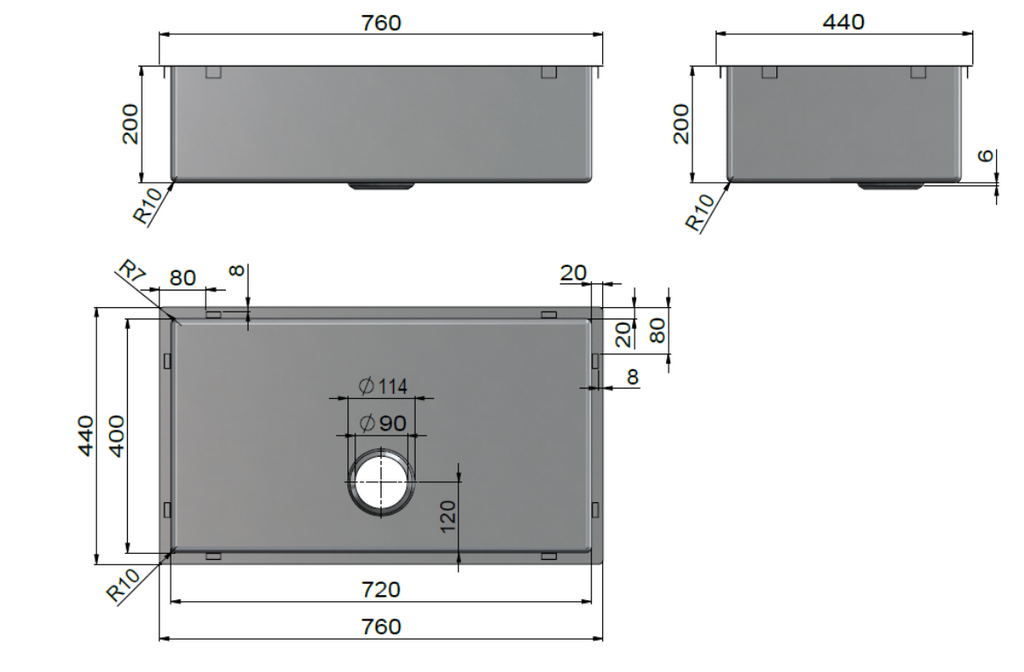 Meir Kitchen Single Bowl 760 x 450 - Brushed Bronze Gold