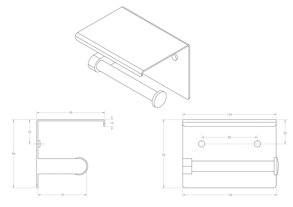 Metlam Toilet Roll Holder with Shelf Top - Satin Stainless Steel