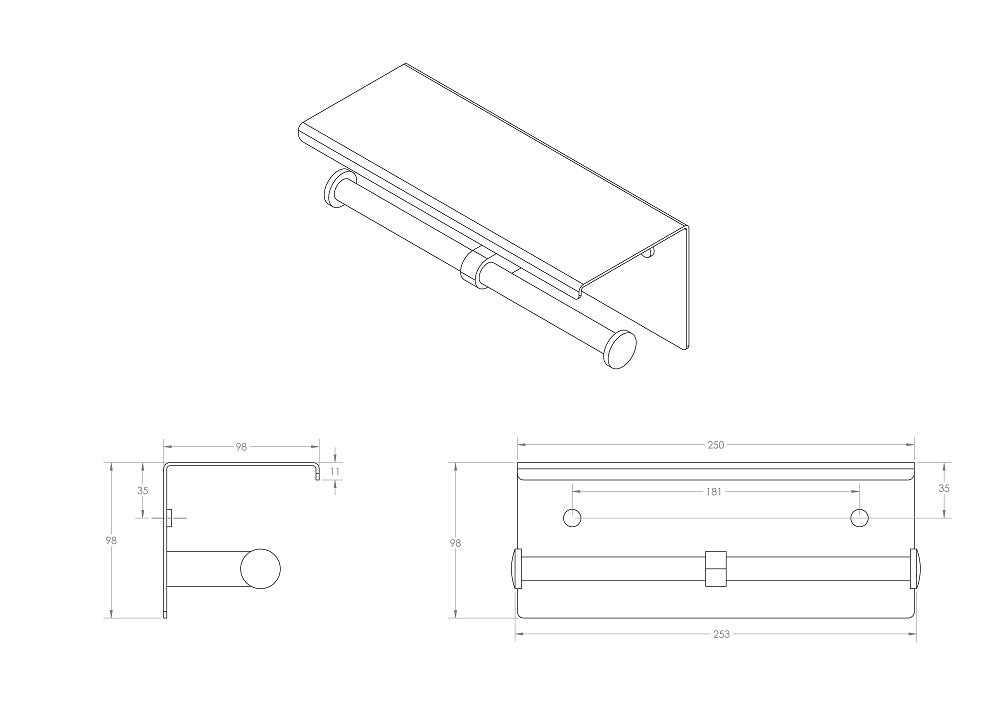 Metlam Toilet Roll Holder with Shelf Top - Satin Stainless Steel