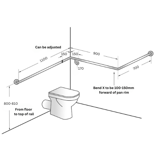 Metlam 30° Flush Mount Wrap Around Grab Rail Modular - Satin Stainless Steel