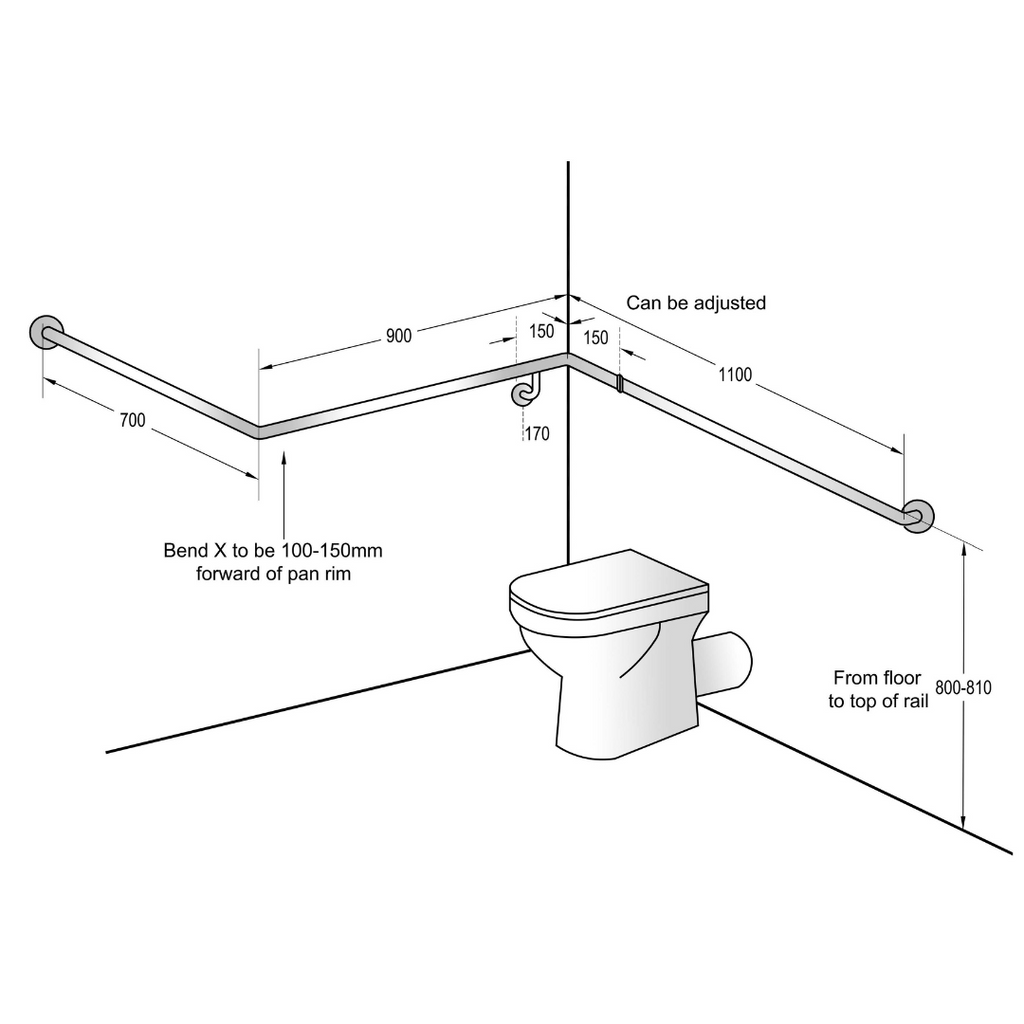 Metlam 30° Flush Mount Wrap Around Grab Rail Modular - Satin Stainless Steel