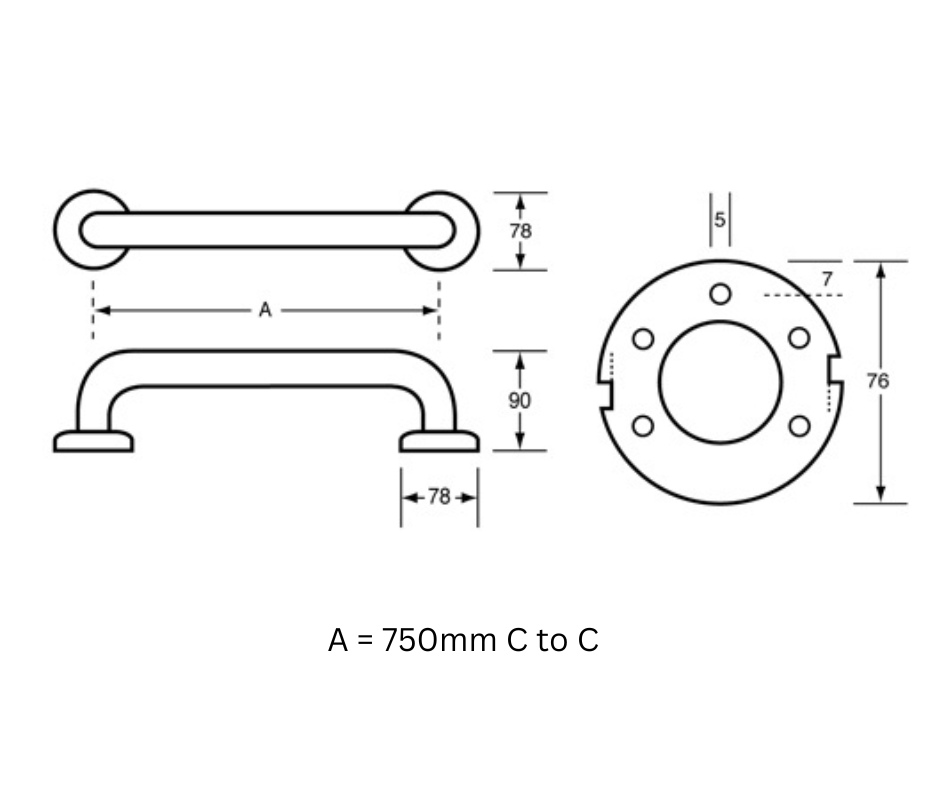 Metlam Straight Grab Rail - Satin Stainless Steel