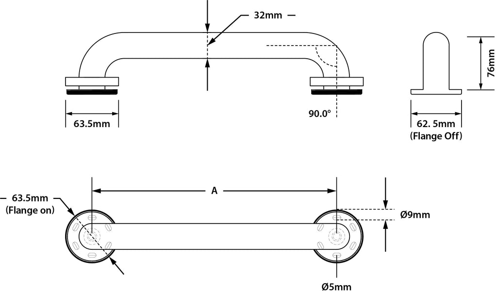 Metlam Straight Grab Rail - Polished Stainless Steel